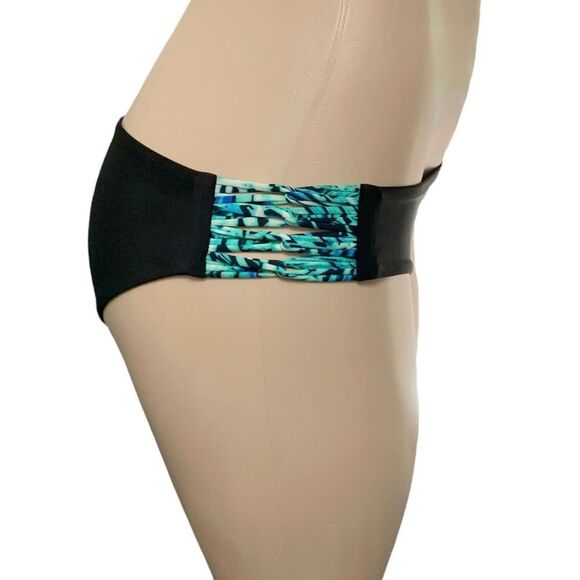 Heat Swimwear Miami Palms Black with Aqua Loop Sides Bikini Bottom Size Large - Picture 4 of 8
